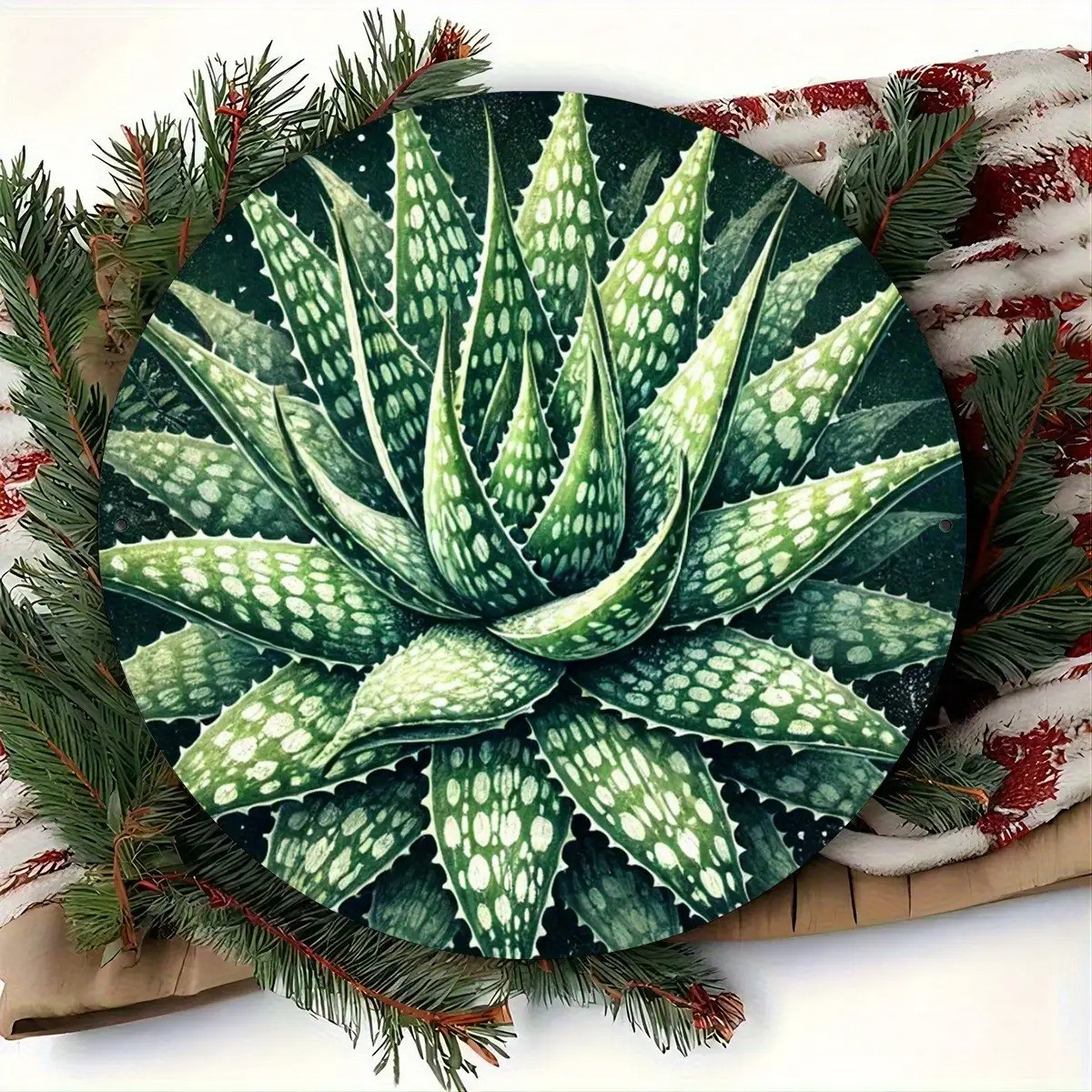 Agave Plant Leaf Rustic Farmhouse Round Aluminum Wall Sign
