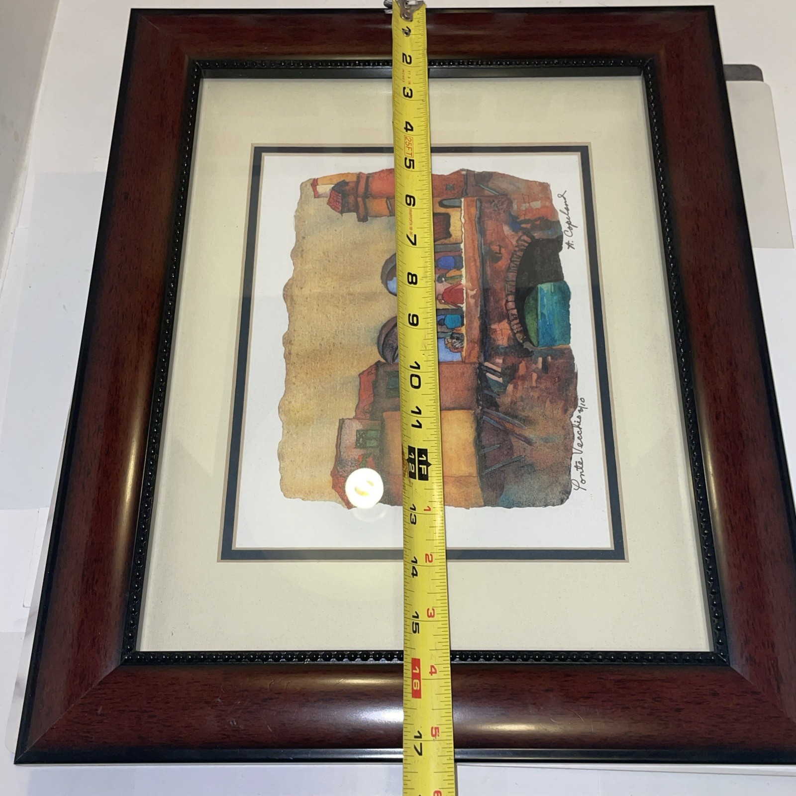 Signed Framed Limited Edition Water Color Painting Pointe Vecchio Bridge, Italy