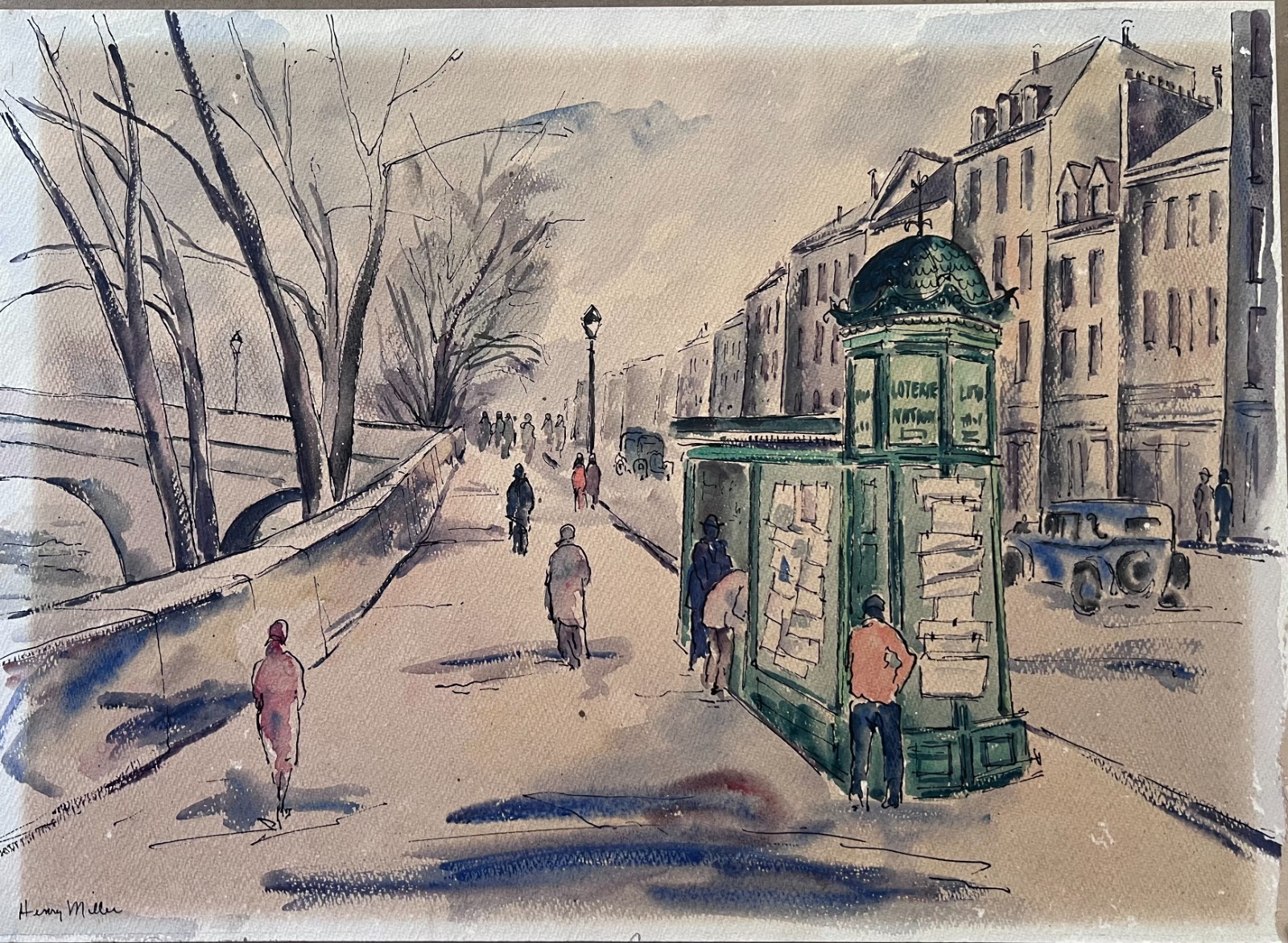 Henry Valentine Miller (American 1891-1980) Paris Street Scene Signed Watercolor