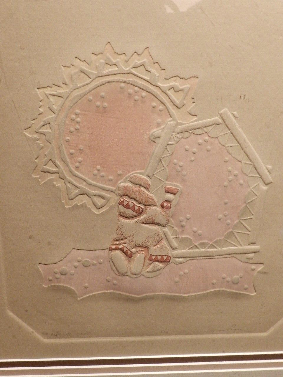Vintage,ORIGINAL,FRAMED,EMBOSSED ART,»FLESHING SKINS»ESKIMO, 3/5,SIGNED,