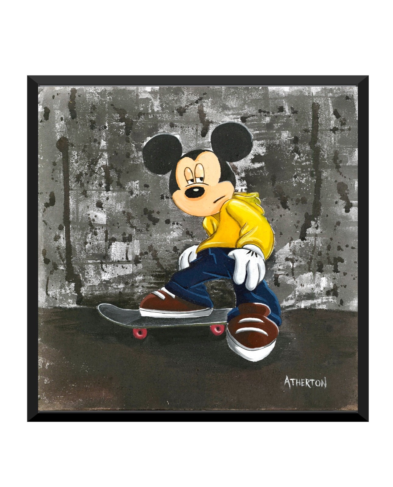 Atherton 12×12 Original POP Art Disney teen Painting «Skater Mickey» hand signed