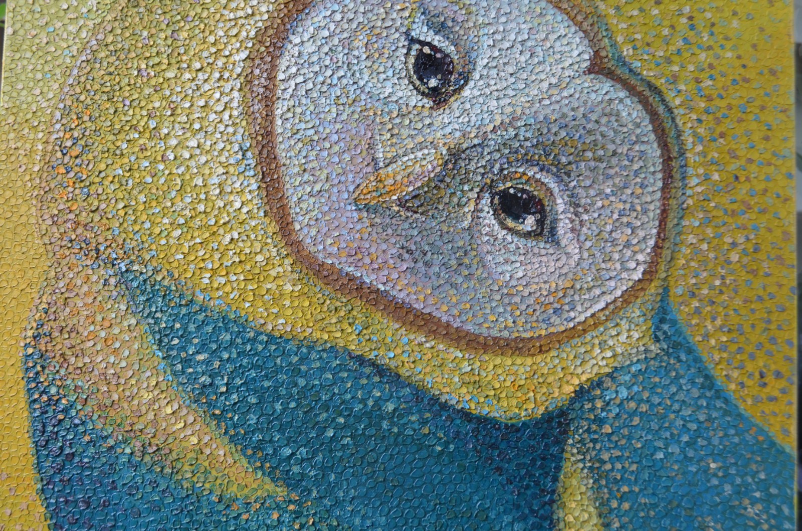 «Yellow Owl» Medium: Oil on canvas Technique: Pointillism Dimensions: 50 x 60 cm