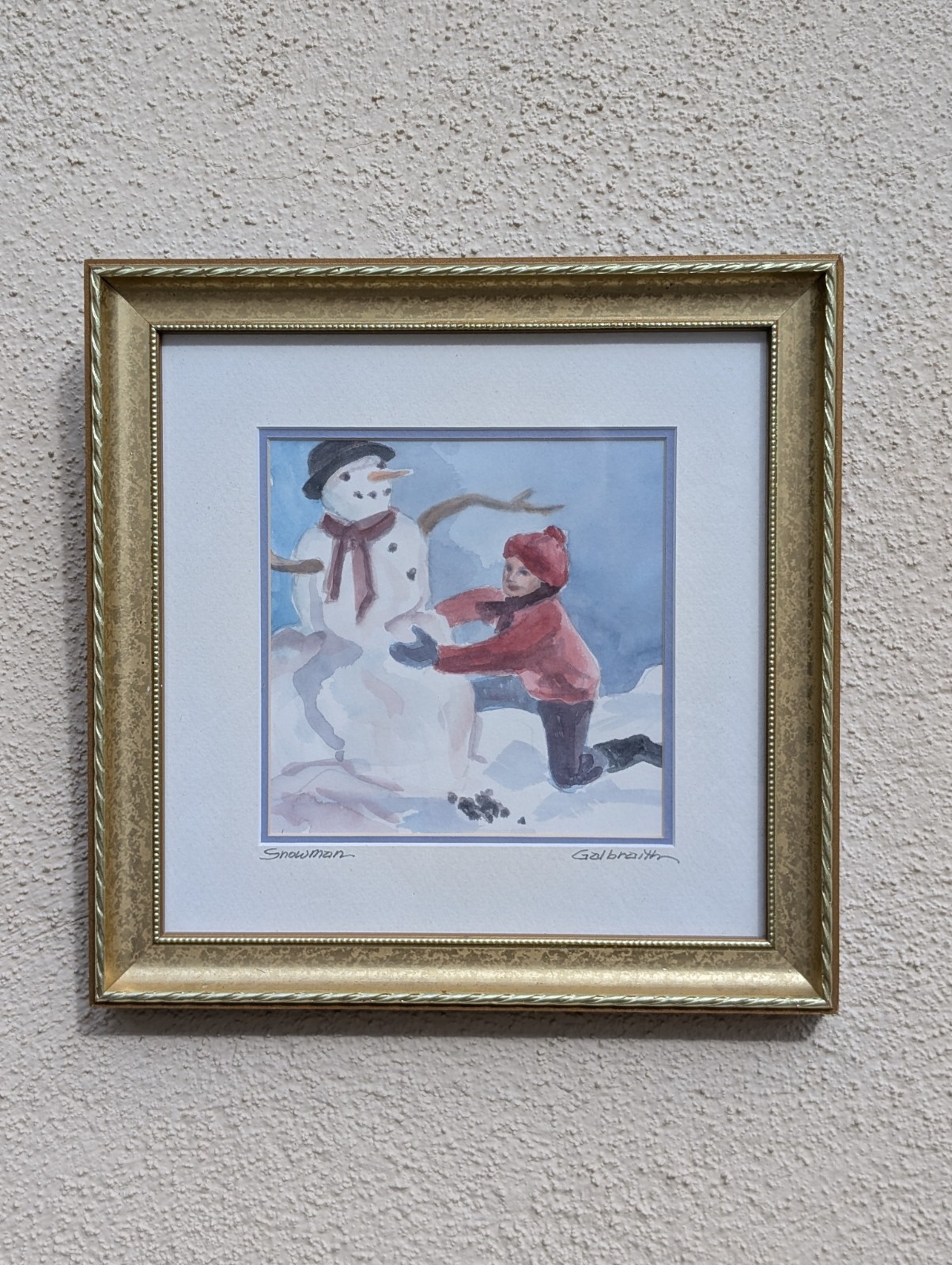 Gloria Galbraith Original Watercolor Painting «Snowman» Signed Winter Scene…