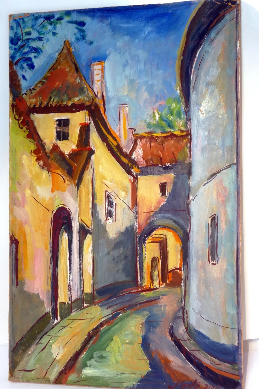 Vilnius Painting Original Art Oil Painting «Gatvele» Signed Meile Sveikauskiene