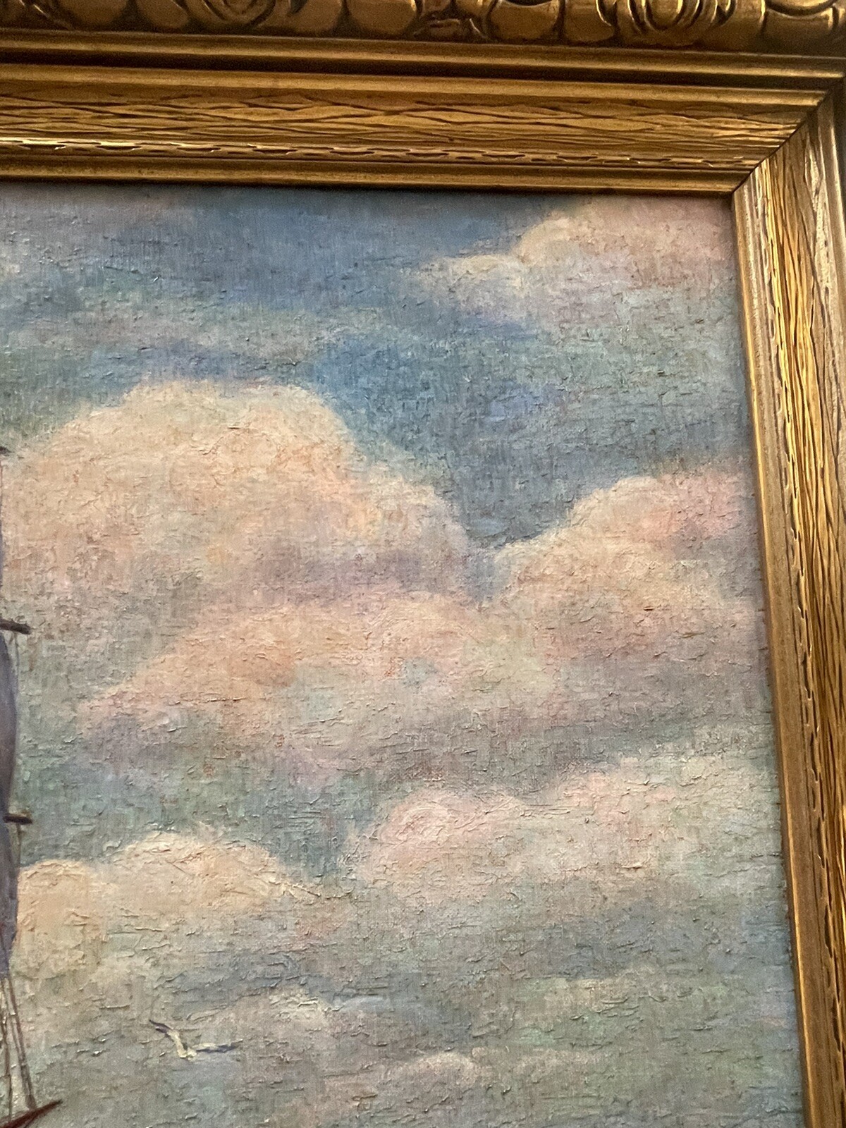 Antique Nautical Painting Seascape American Lighthouse Landscape Coastal Ship