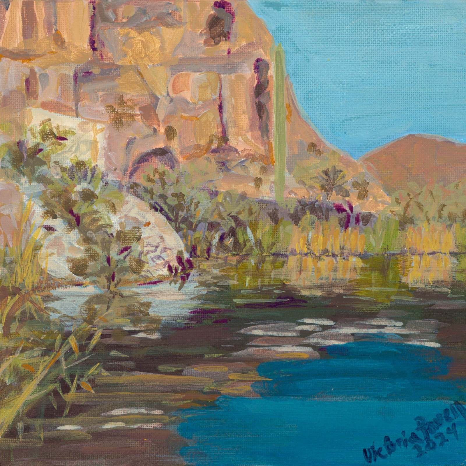 Original Painting of Canyon Lake Shore January Afternoon, near Tortilla Flat, AZ