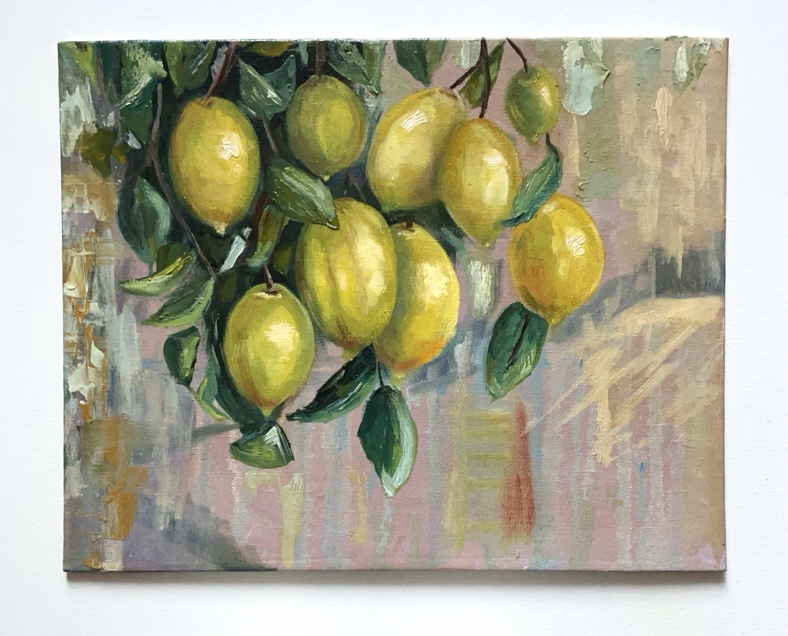 Original Oil Painting Lemon tree, Wall art Lemons on a branch, Kitchen decor