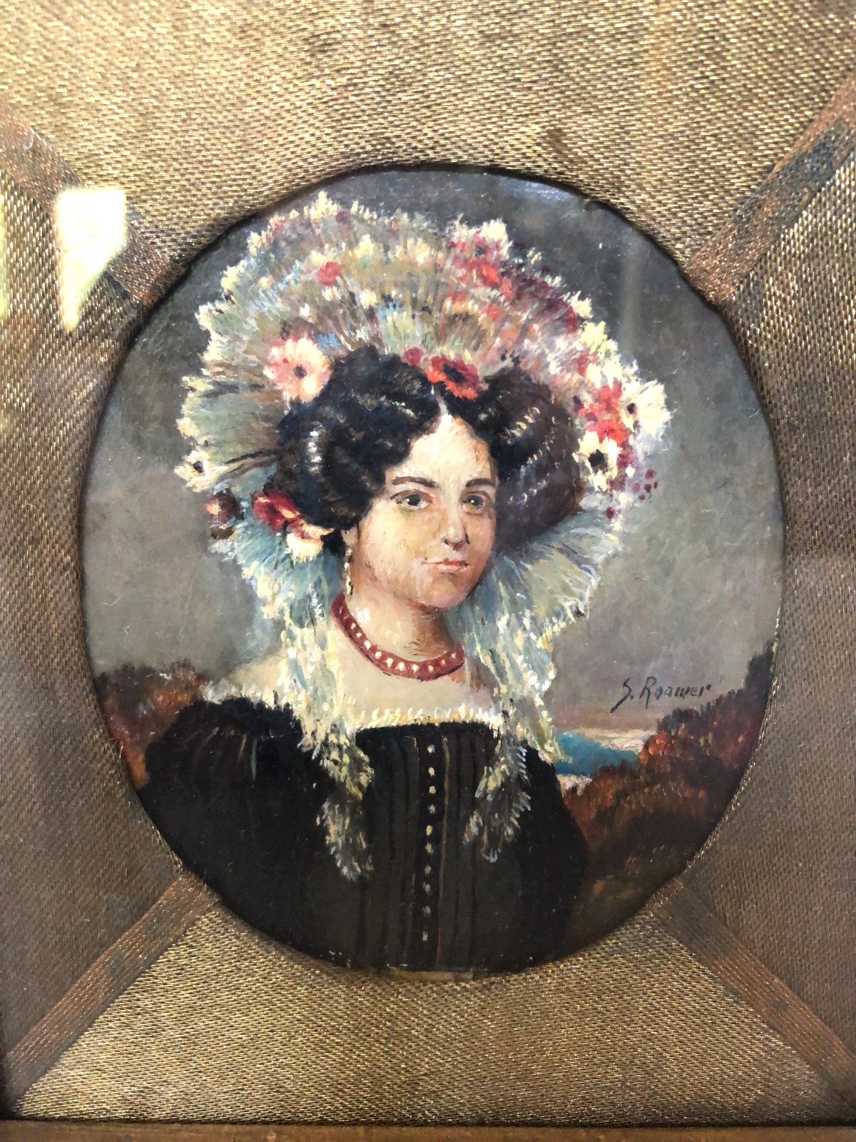 Antique Hand Painted and Signed Women’s Portrait in Original Frame.