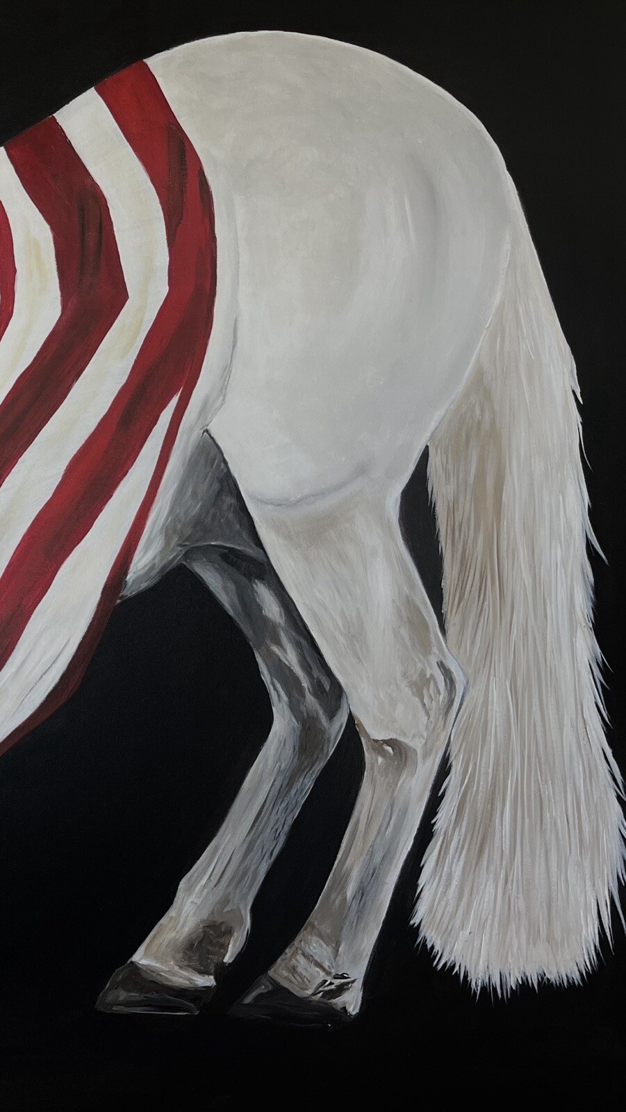 Bowing White Horse W Flag Painting On Canvas By Arkansas Artist Leah j Smith