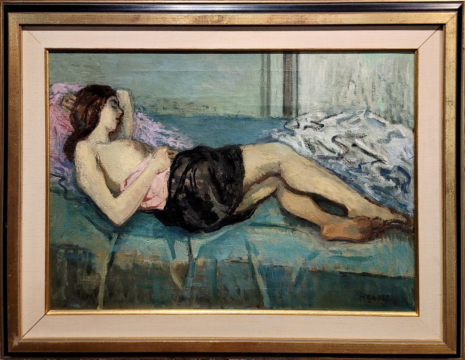 Moses Soyer – Model in a Pink Slip -1930s Oil painting