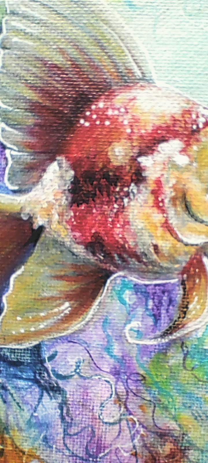 Original Abstract 9 x 9″ Study Colorful Fish Acrylic on PAPER Art