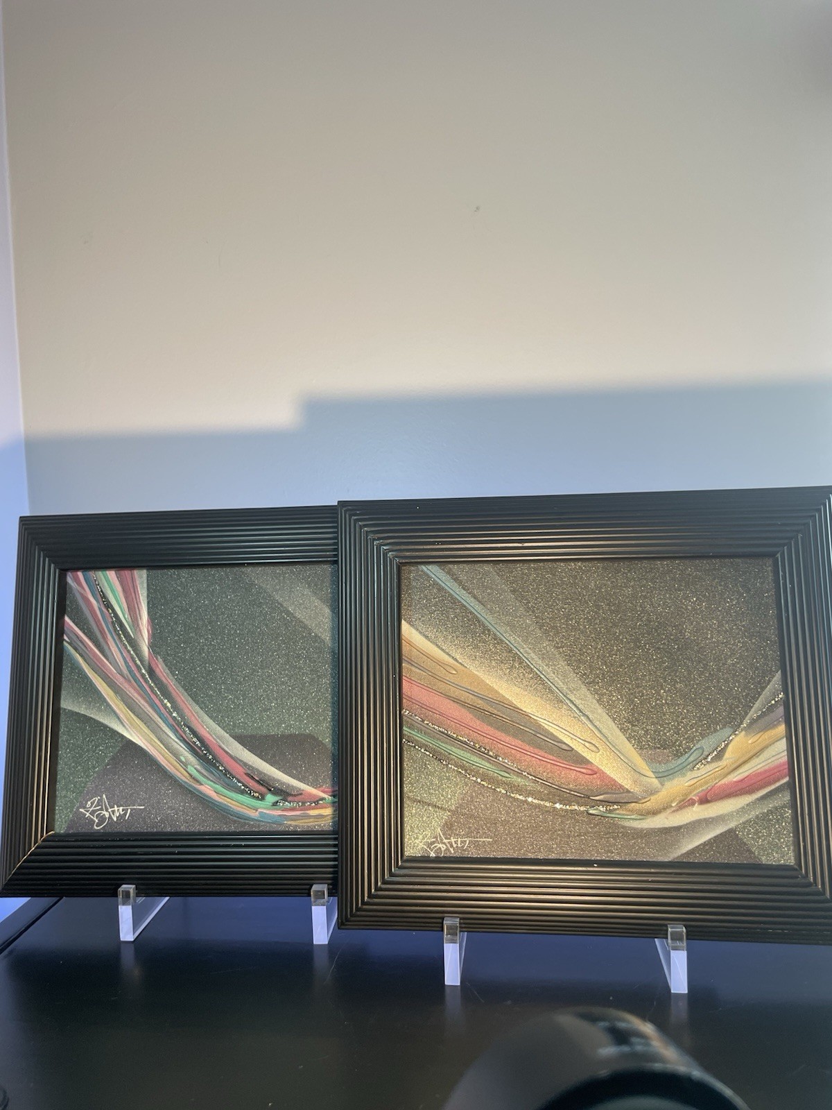 Abstract Flow Painting 8+10 by Elba Artist Alvarez Signed Set of 2