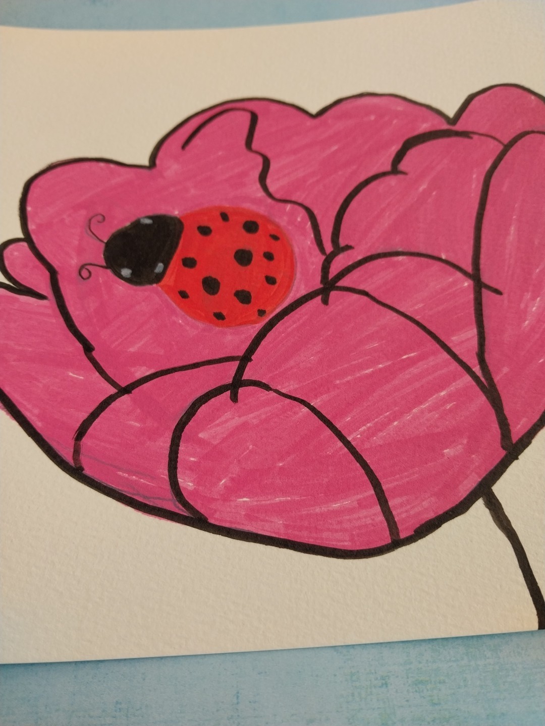 Lady Bug On Pink Flower Original Painting COA 8×8 Botanical Garden Home decor