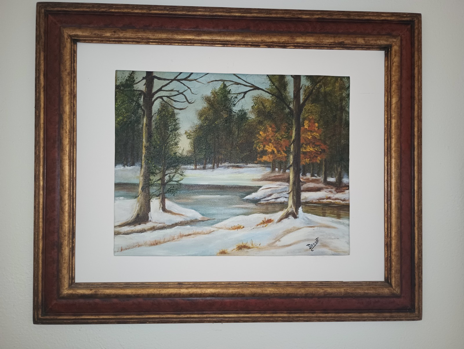 Original Benoit Oil Painting Winter Forest Snow Landscape Signed Framed