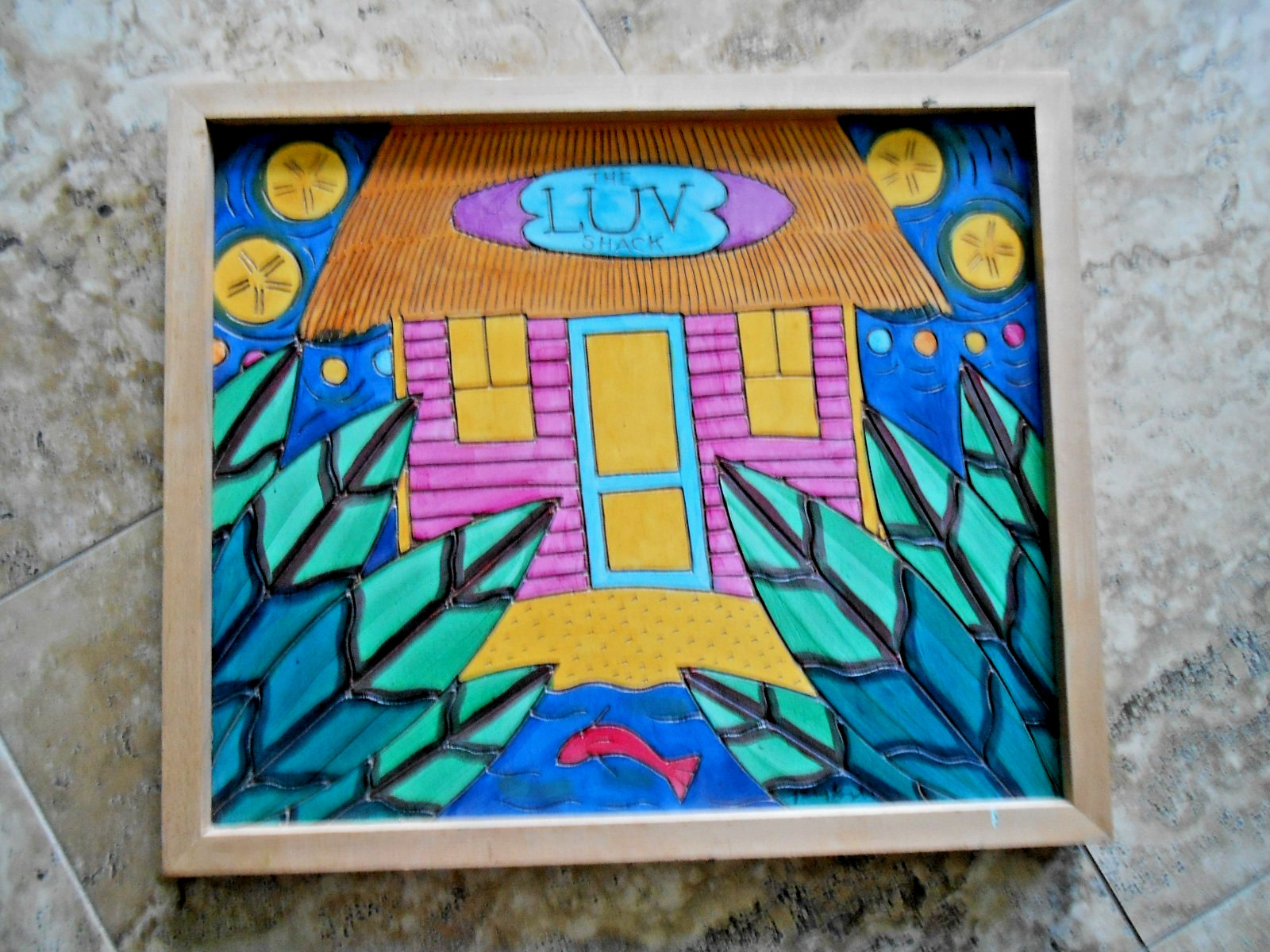 Tony Krysinsky – Folk Art Engraved Wood Painting “THE LUV SHACK” 2007