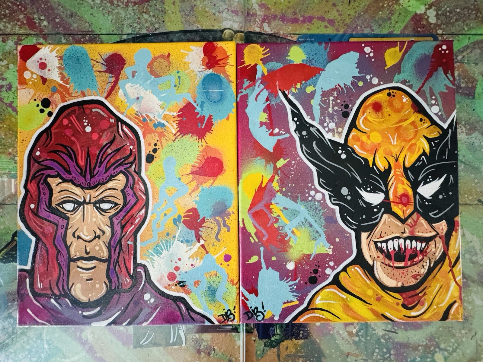 Hand Painted Marvel Comics X-Men Acrylic Canvas Set