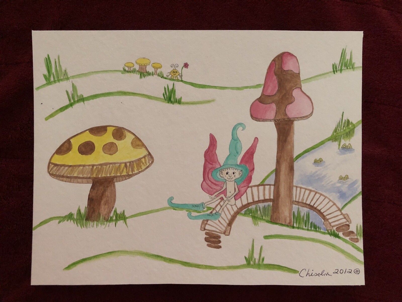 Elf Watercolor Print-Hanging Out on the Bridge – 8 1/2″ x 11″ Print