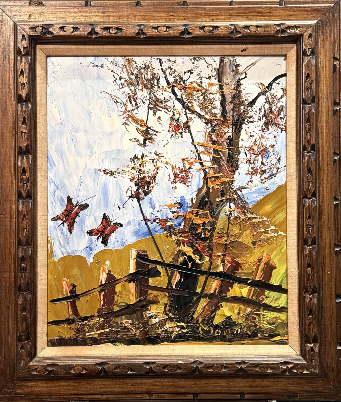 Morris Katz, VTG c. 1997 LRG Heavy Impasto Landscape O/M «Autumn Leaves» Signed