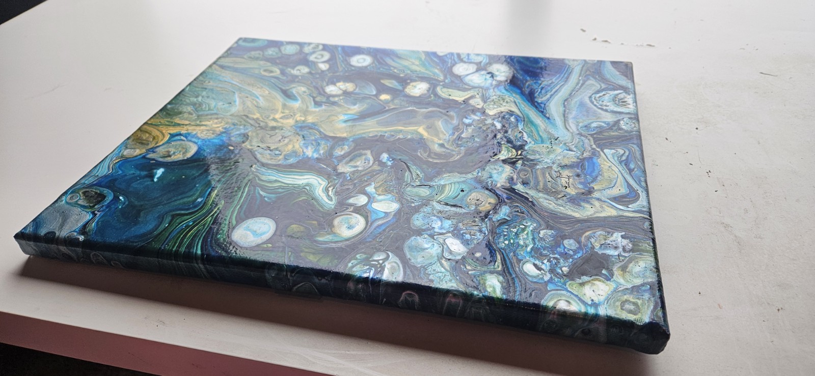 Original Abstract Acrylic Pour Painting Ocean Ripples Modern Wall Art 11×14