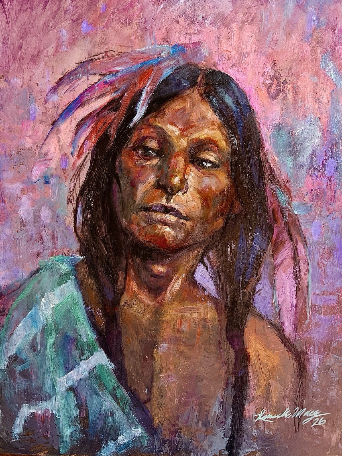 Original Oil painting Native American pueblo Blanket Loose Realistic WESTERN ART