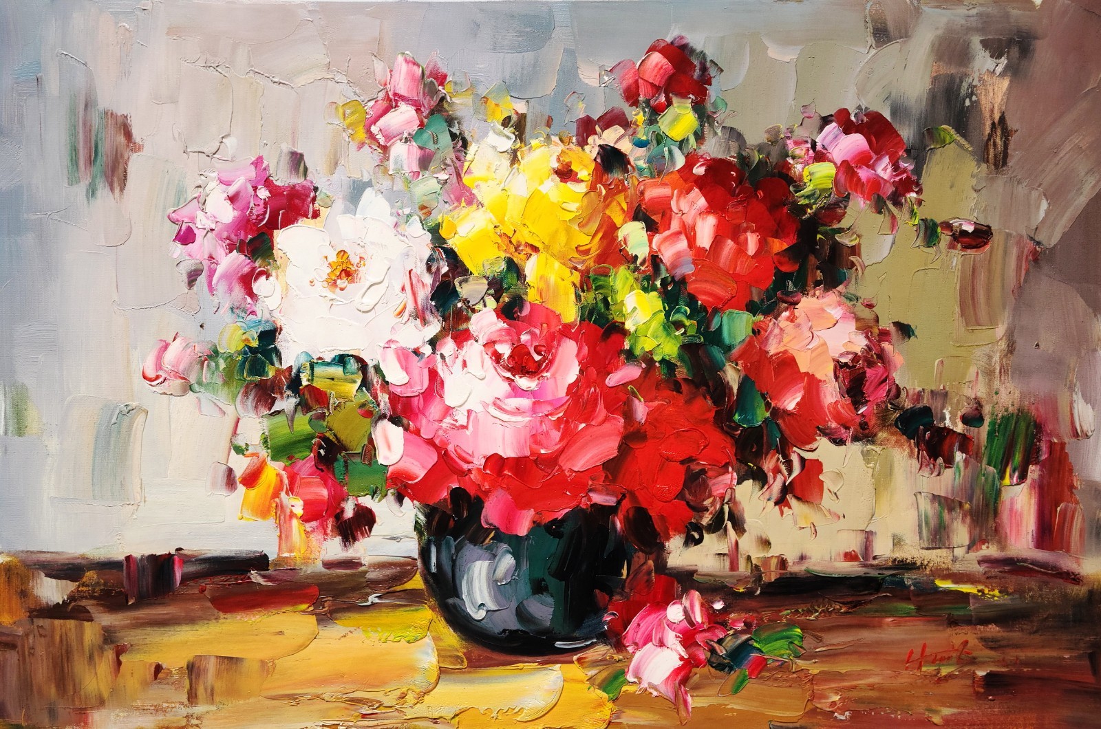 Impression Floral #5G-BF5, 24×36- 100% Hand painted Oil Painting on Canvas