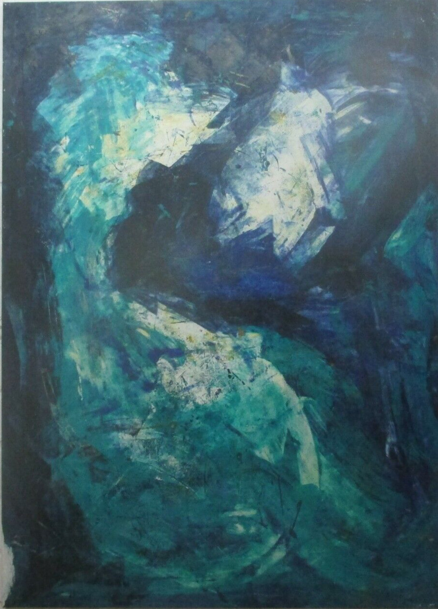 XXL oil/LW Sonja Zeltner-Müller abstract blue turquoise 155×95 cm Ibkk Bochum