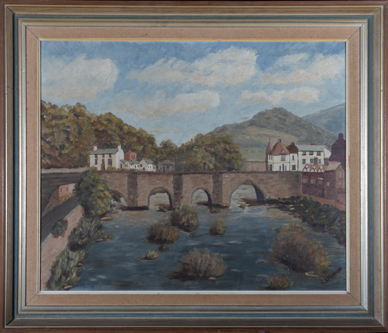 C.S. Freeman – 20th Century Oil, View with Four-Arch Bridge