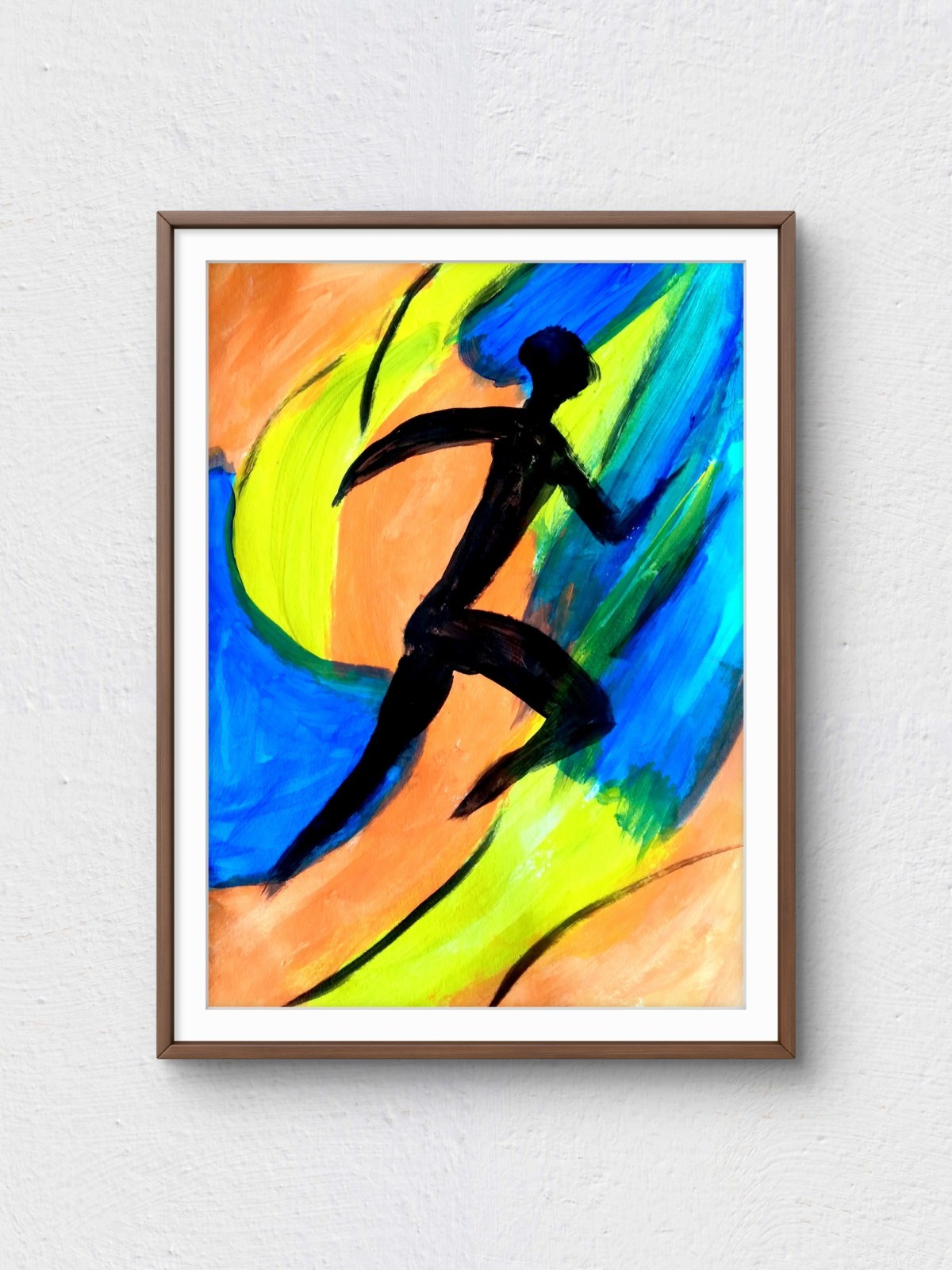 Original Acrylic 9×12 Silhouette Figure Abstract Colorful Signed Wall Art Paper
