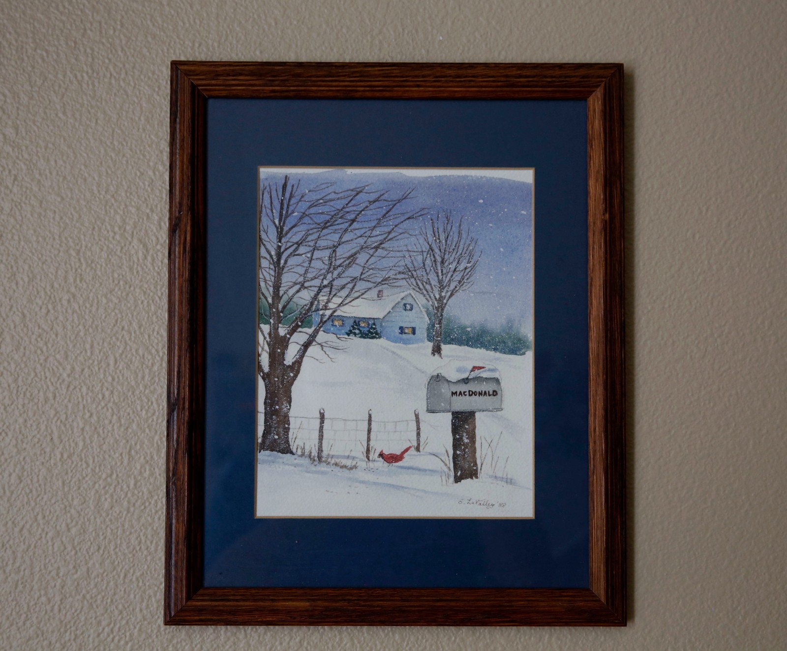1988 Original Watercolor Painting Winter Snow Scene Framed Signed 12″x15″