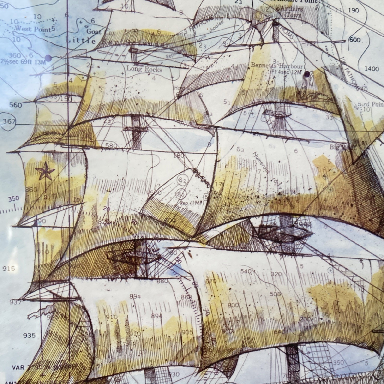 Vintage Framed Sailing Ship Nautical Map Art Marseilles Mirror 1620 Style