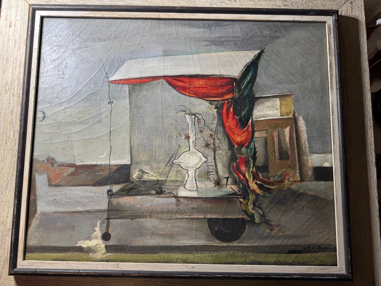 Large William Hugh Ferguson (1905 – 1985) «Abandoned Flower Cart» Oil Painting