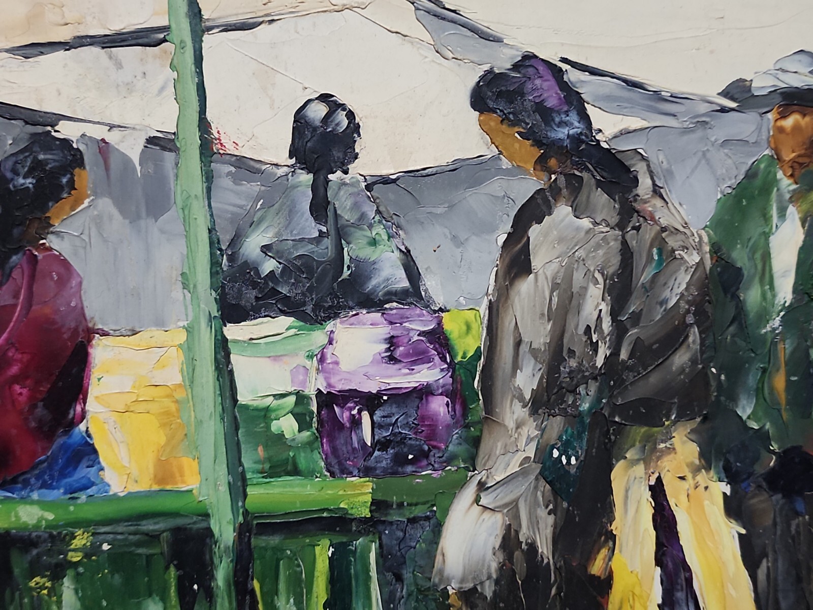 Modernist Mexican Painting Oil On Masonite Of Market Scene Signed Dates 1960