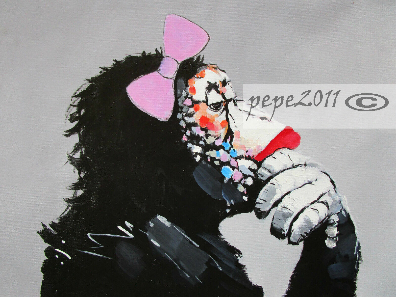 2x A1 CANVAS lady girl Art Print DJ MONKEY gorilla ape chimp PAINTING DIPTYCH
