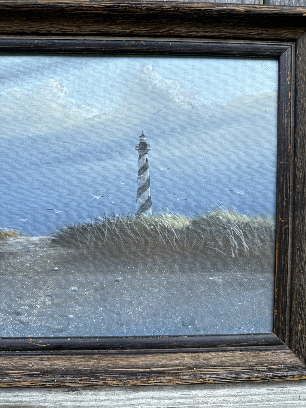 Rare Vtg Signed Wayne Fulcher MCM Sea Seascape Lighthouse Oil Painting 1960s NC