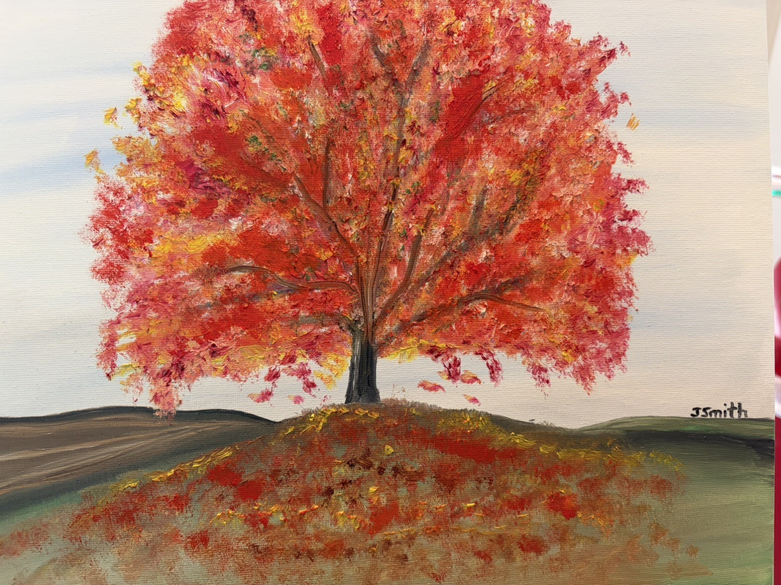 Original oil painting 11 x 14 inches gorgeous colorful orange red autumn tree