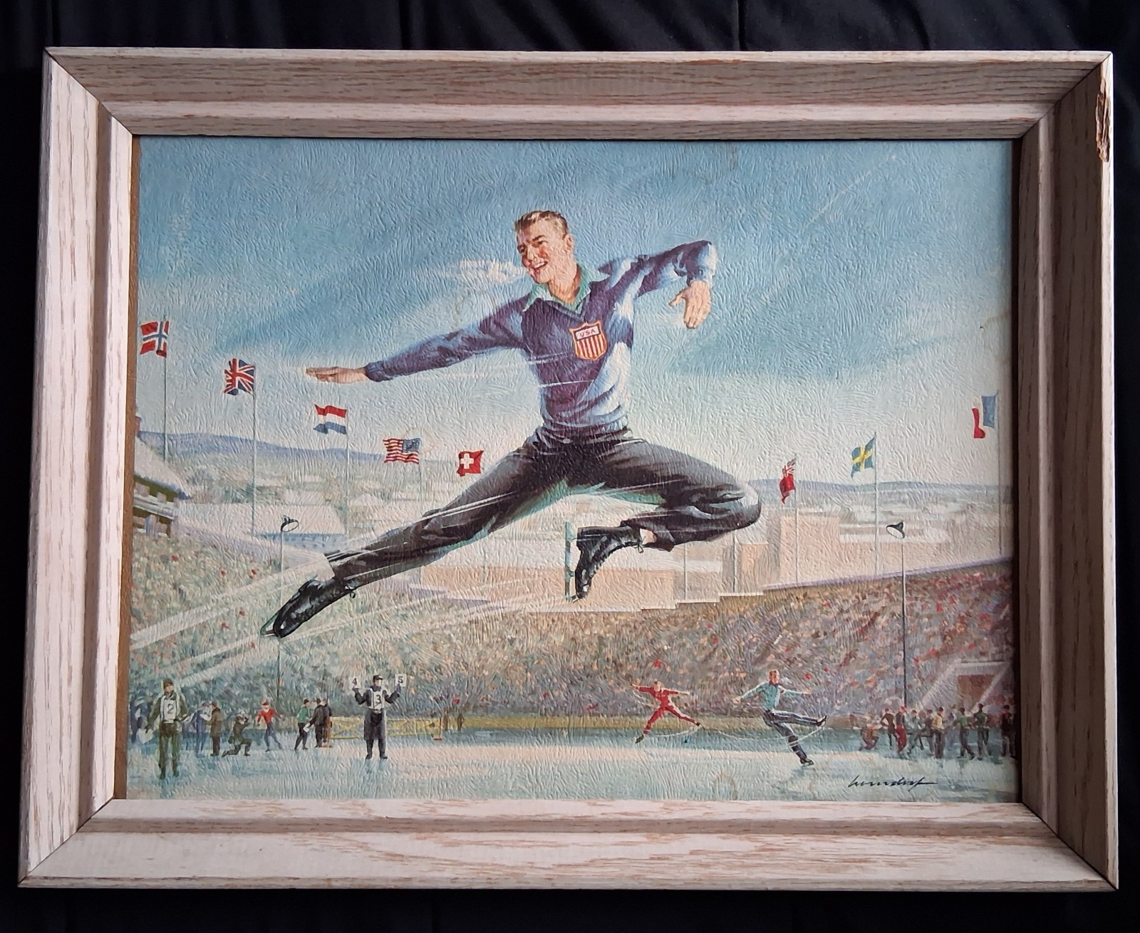 1932 Vintage Painting of (First Winter Olympics in United States) *Rare Signed*