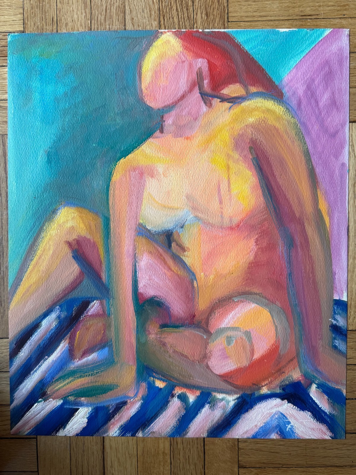 Vintage 1980s Abstract Acrylic Seated Figure Study on Paper Hillary Blass 15×18