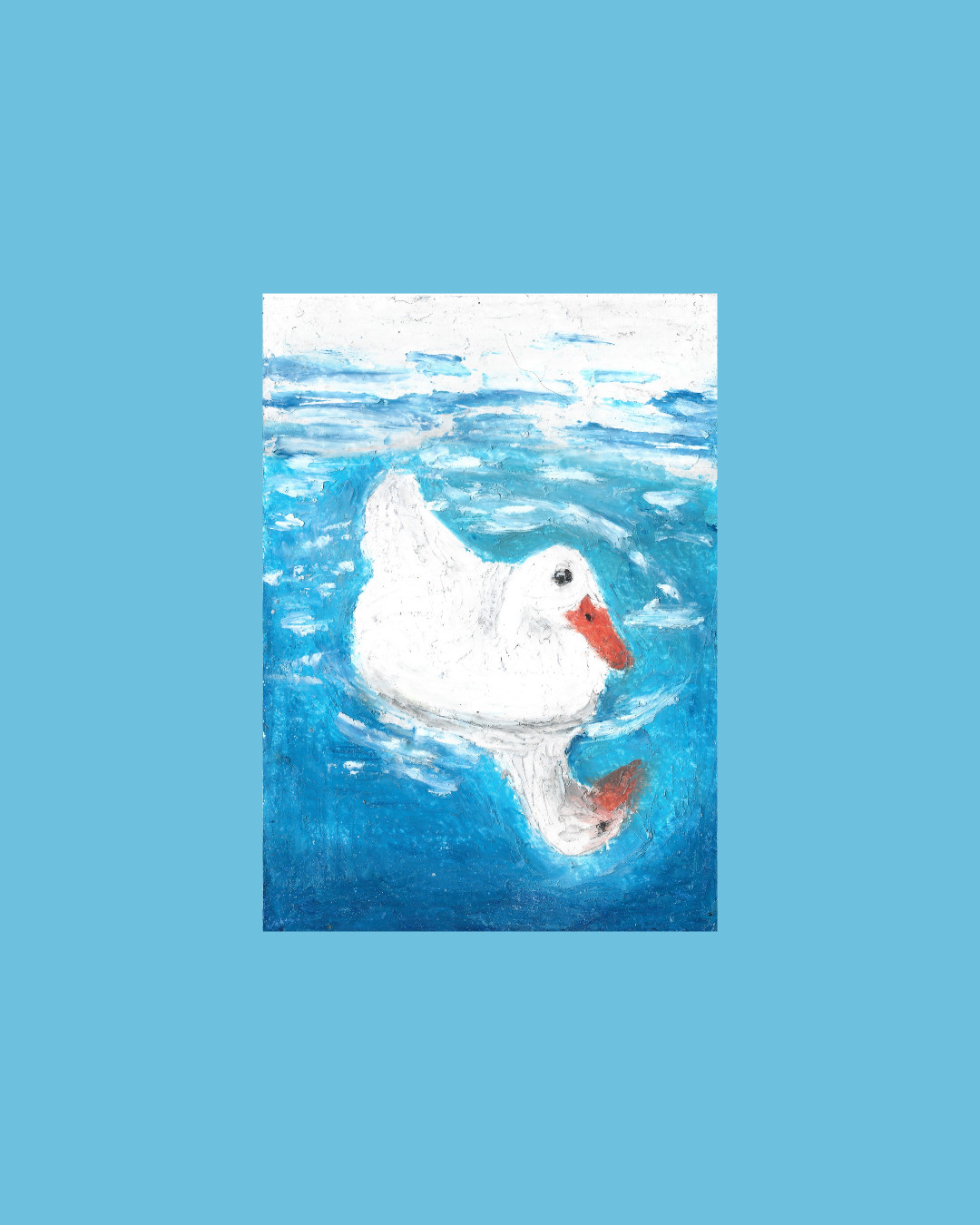 Original ACEO Art, Cute Duck Animal Landscape Water , Oil Pastel on Paper 200gsm