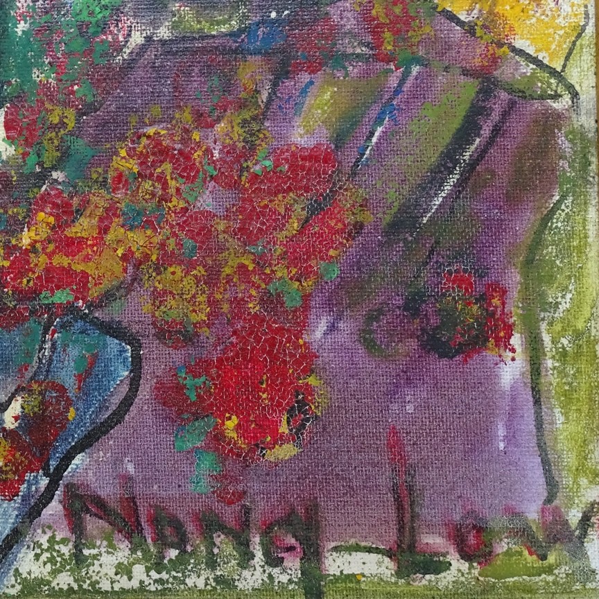 Mid Century Floral Abstract Impressionism Oil Painting Framed Signed 14.75×10.75