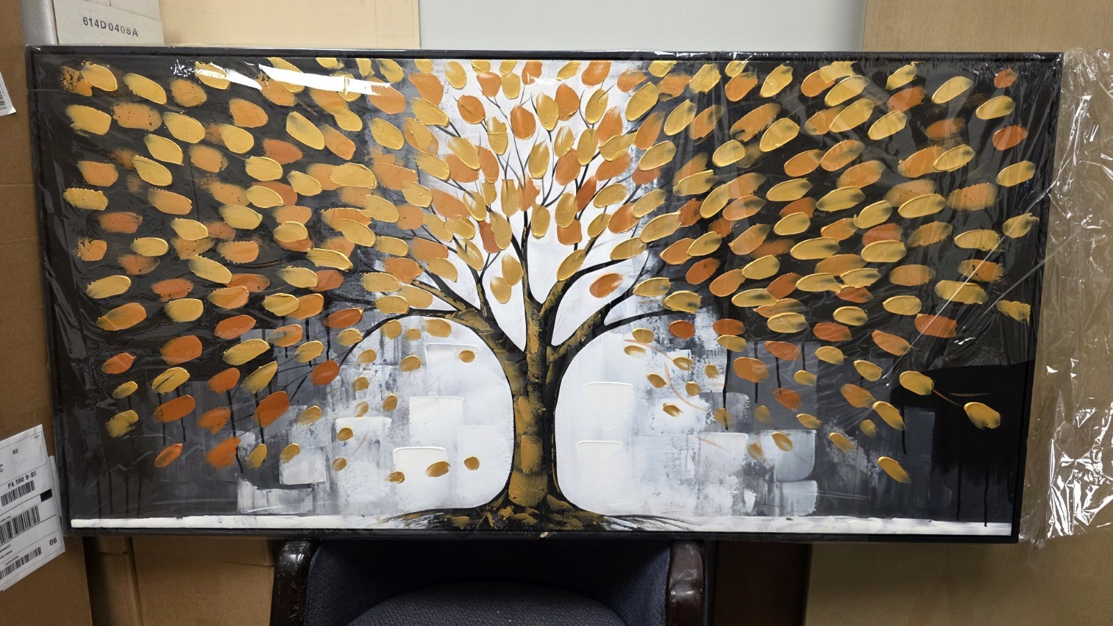 Original Retail $1189 Hand Painted linen Canvas Autumn Tree Leaves 60×30