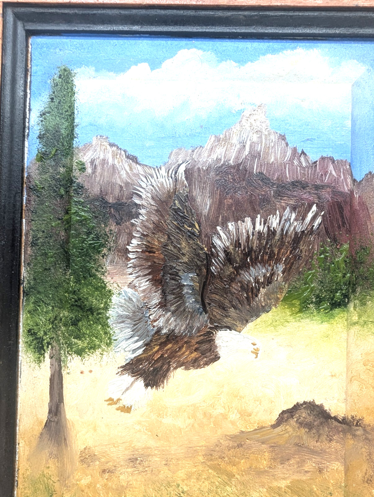 Original Hand-Painted Bald Eagle Oil on Vintage Cabinet Door Rustic Southwest
