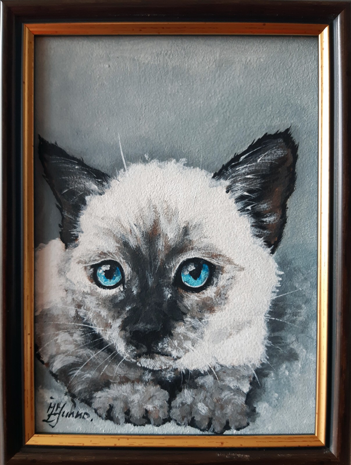 Siamese Cat Original Painting Pet Art Framed 7 x 5 Cat Blue Eyes Oil Painting
