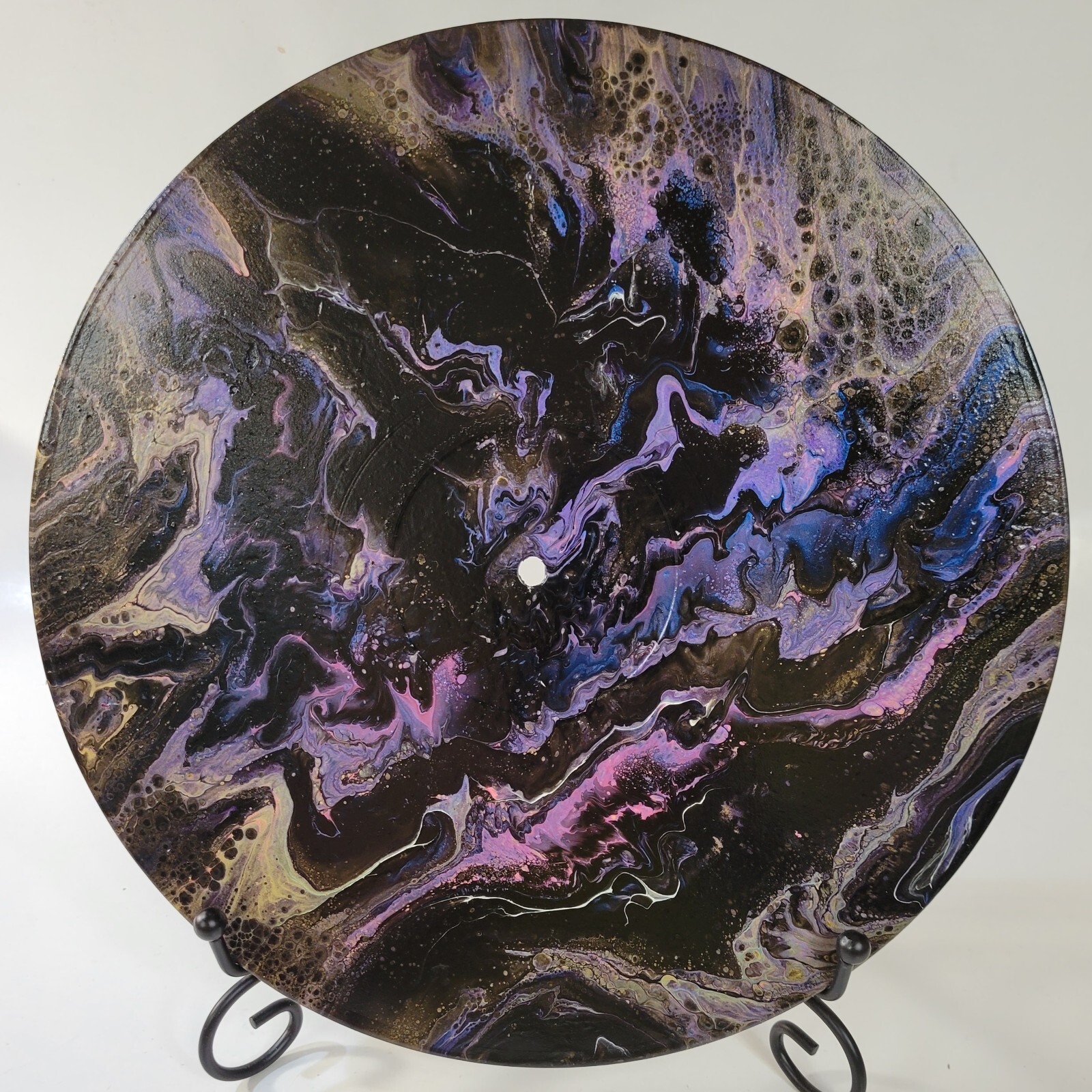 Painting Acrylic Art Abstract Original Unique Round Vinyl Record Signed 9 3/4″