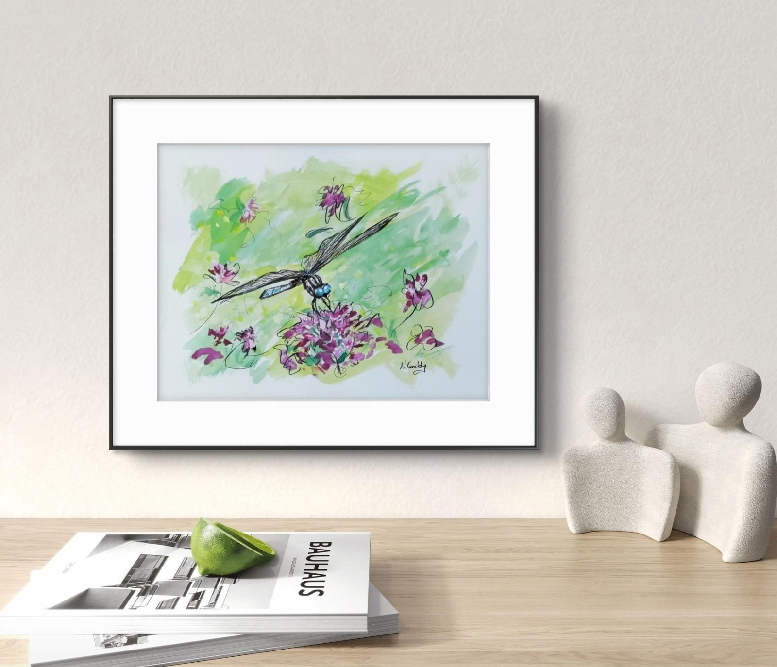 Original 9″x 12″ Abstract Expressive Dragonfly Acrylic Ink On PAPER Art