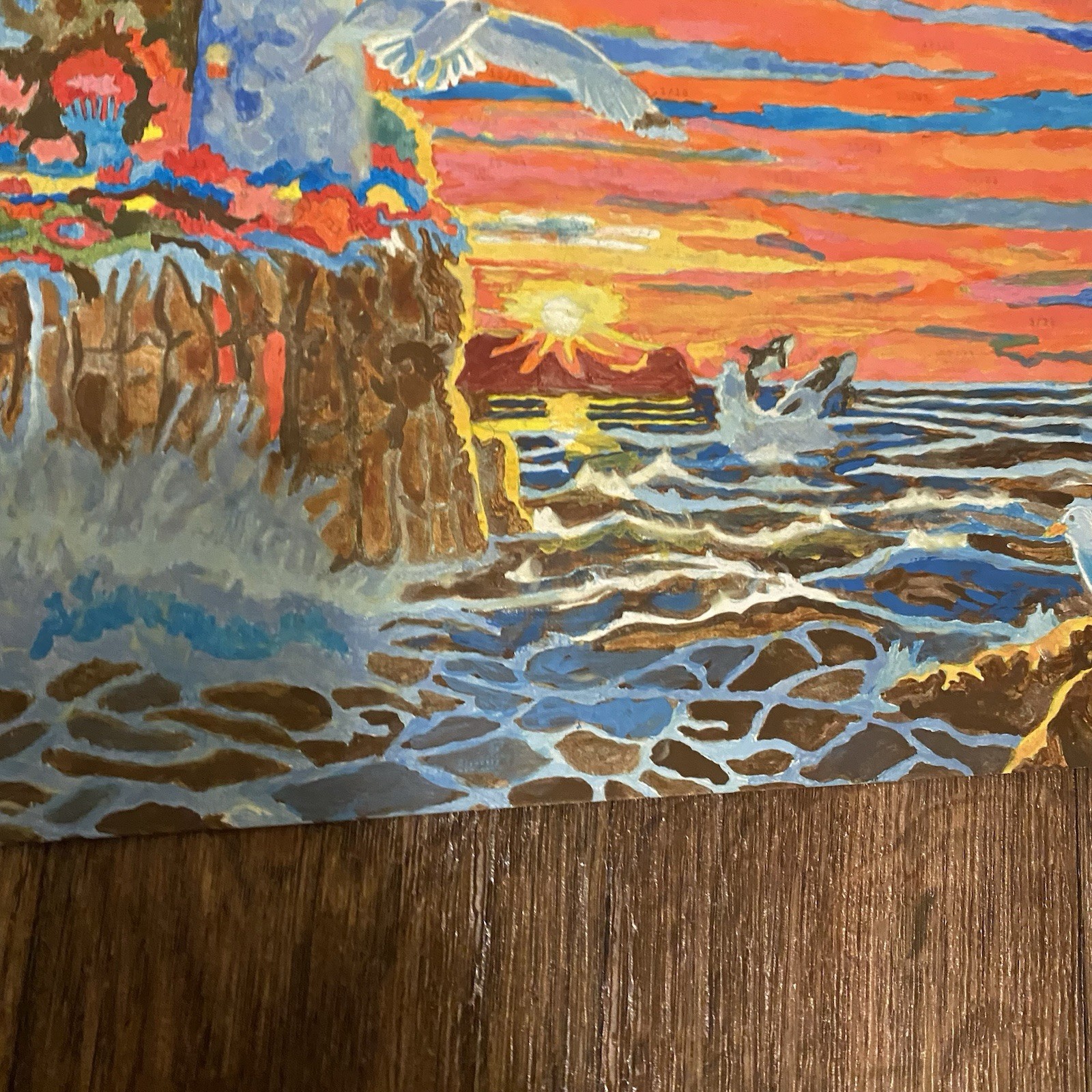 Wall Art Print Painted Lighthouse On Cliff Ocean Sunset 11”H x 15”W Beach House