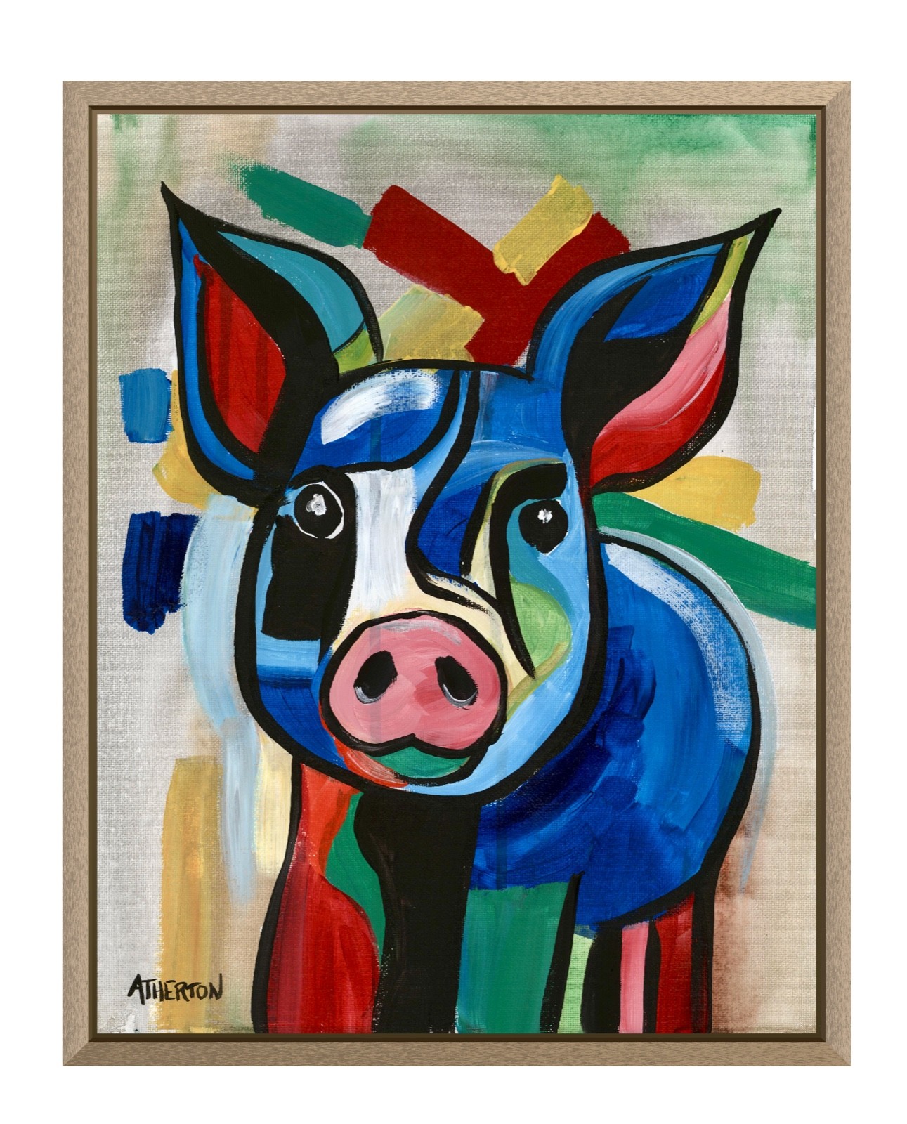 Atherton 11×14 Original Expressionism Acrylic Painting «Blue Pig 2» hand signed