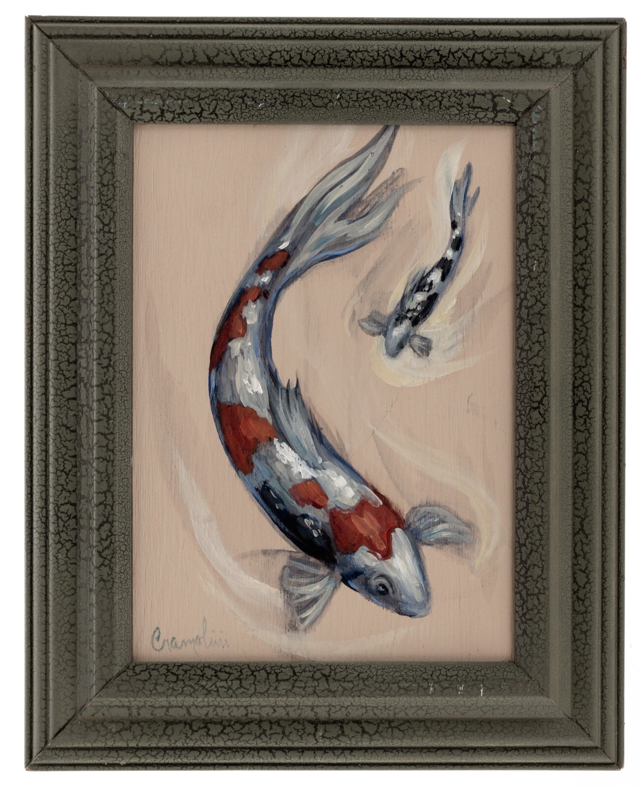 Cramolini Original Oil on Board Painting of Koi Fish Framed 5x7in Small