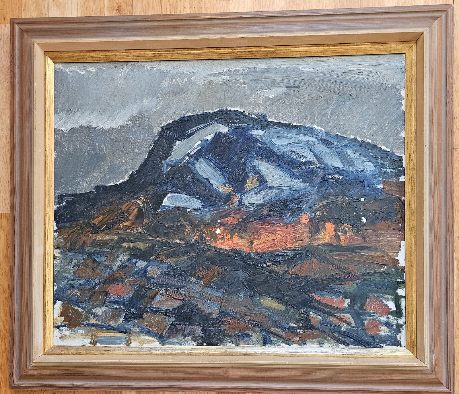 LARGE SCANDINAVIAN EXPRESSIONIST LANDSCAPE OIL ON CANVAS ERIC LUNDBERG SIGNED.