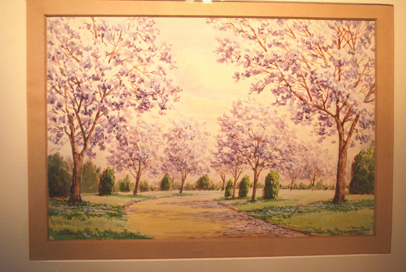 Signed Original HC SIMPSON 1944 WATERCOLOR PAINTING Framed AUSTRALIAN PARK 22.5″