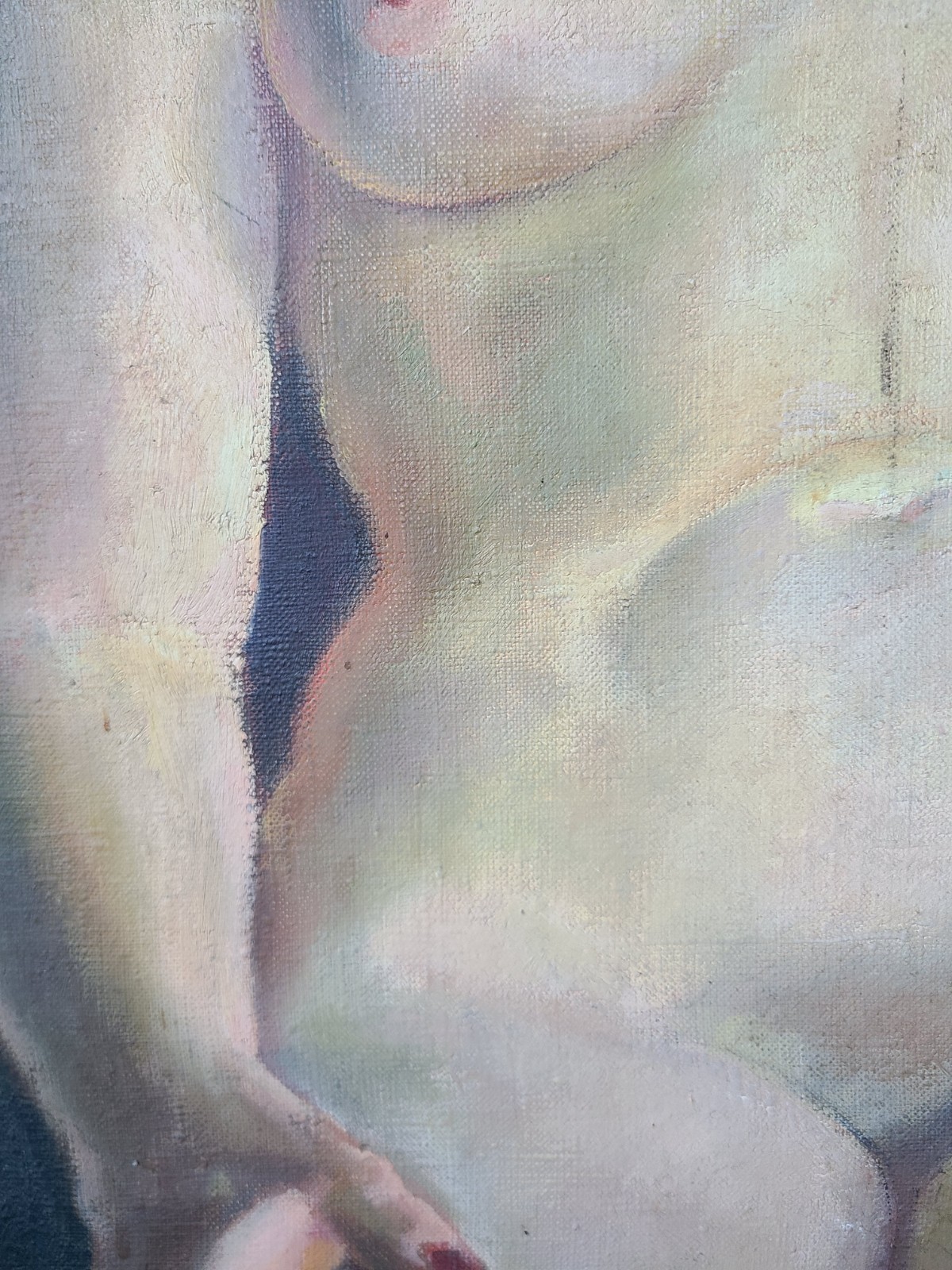 Moody Vintage 1950’s Oil Painting Nude Portrait of a Bettie Page Esque Woman